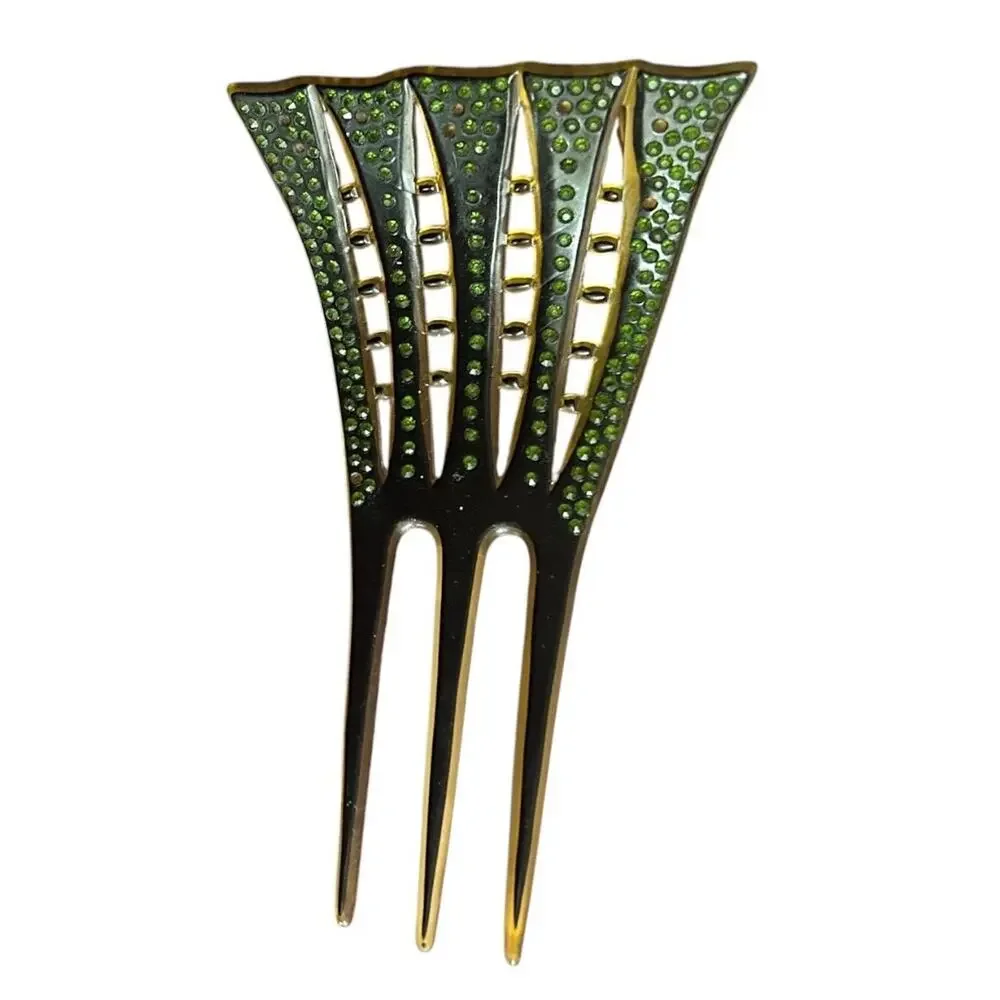 Art Deco Black Enamel & Green Rhinestone Hair Comb Decorative Hair Comb 1920-30s